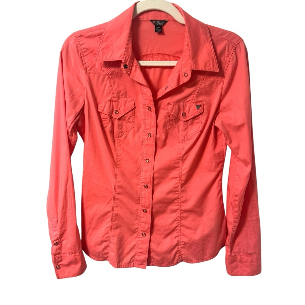 Guess Vintage Pearl Snap Button Up Shirt Long Sleeve Womens Small Western Collar